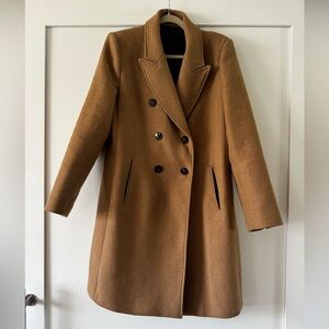 Zara Like New Women’s Double-Breasted Wool Coat in Camel, size XL.